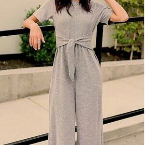 Ces Femme Terracotta Tie-Waist Maxi Flare leg Jumpsuit